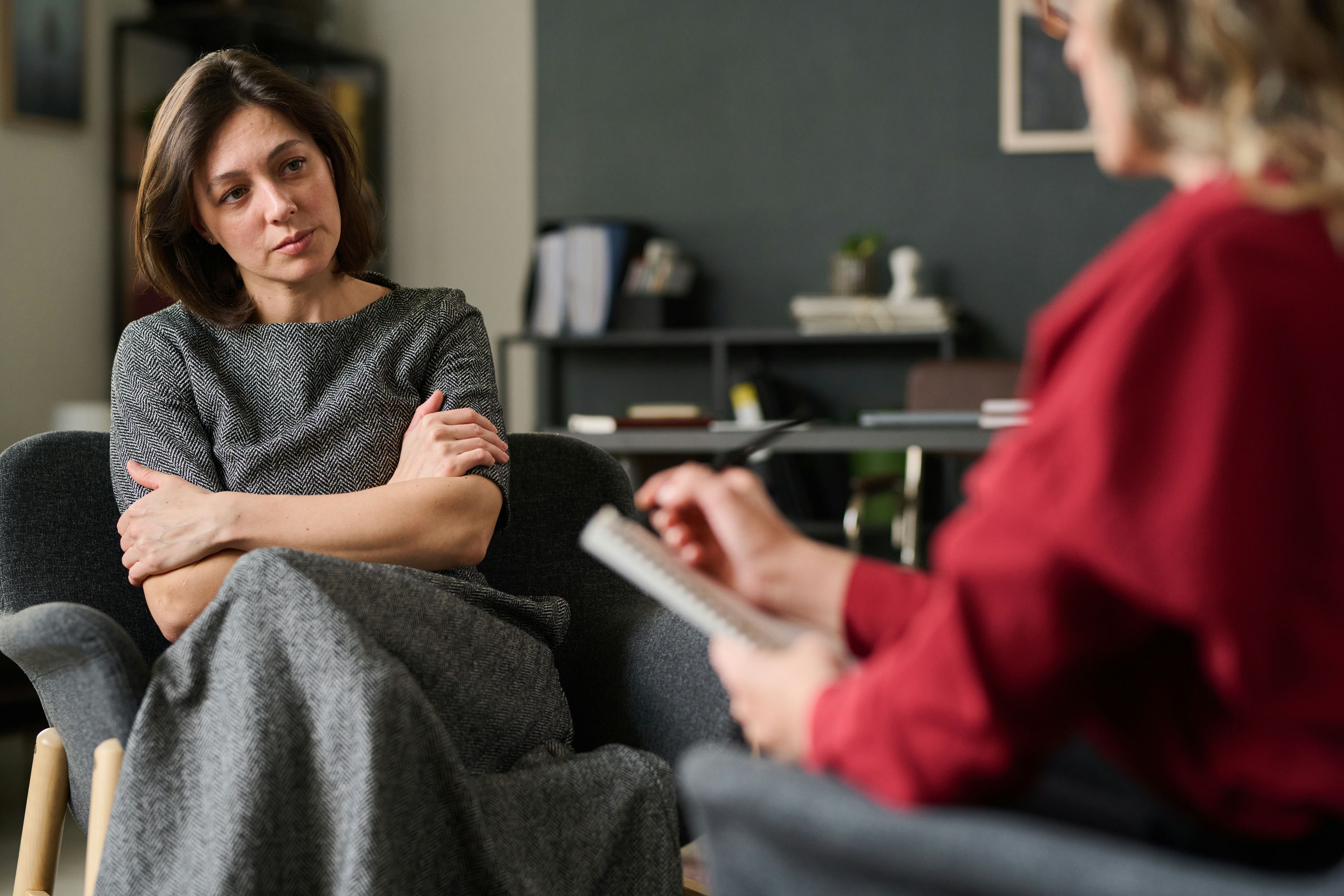 Woman seeking help for her alcohol and smoking addiction